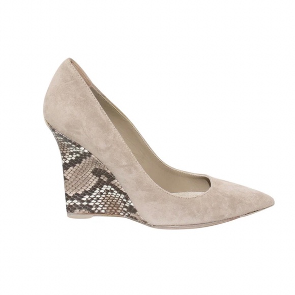 Burberry Hazel Snakeskin Wedge Pump Hee Light Grey Taupe Melange 38.5 EU - Picture 6 of 9